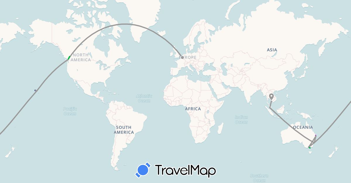 TravelMap itinerary: driving, bus, plane, train in Australia, Belgium, Canada, Iceland, Cambodia, Malaysia, United States (Asia, Europe, North America, Oceania)